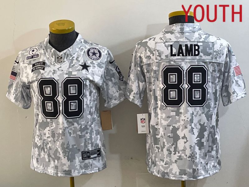 Youth Dallas Cowboys #88 Lamb Nike Arctic Camo 2024 Salute to Service Limited NFL Jersey style 2->youth nfl jersey->Youth Jersey